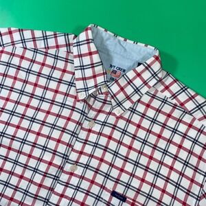 Ivy Crew Mens Button Down Shirt Short Sleeve‎ Plaid USA Flag Cotton Red White